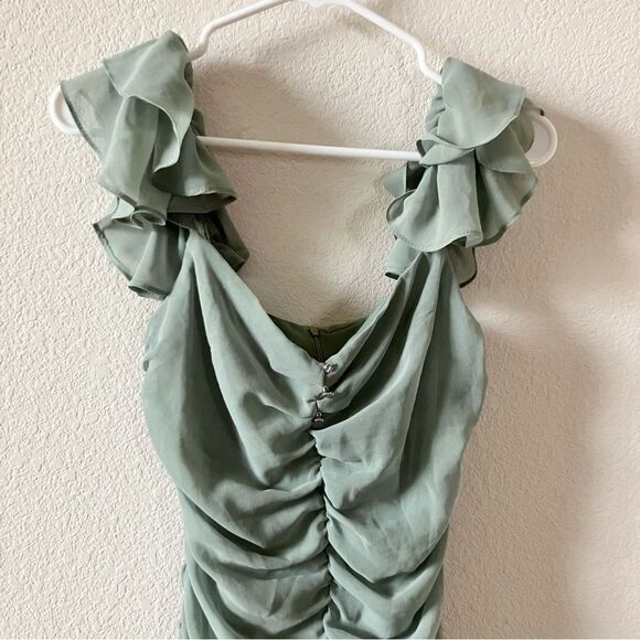 Zara Green Cottagecore Preppy Feminine Flowy Ruffled Fitted Summer Mini Dress M - Picture 7 of 13